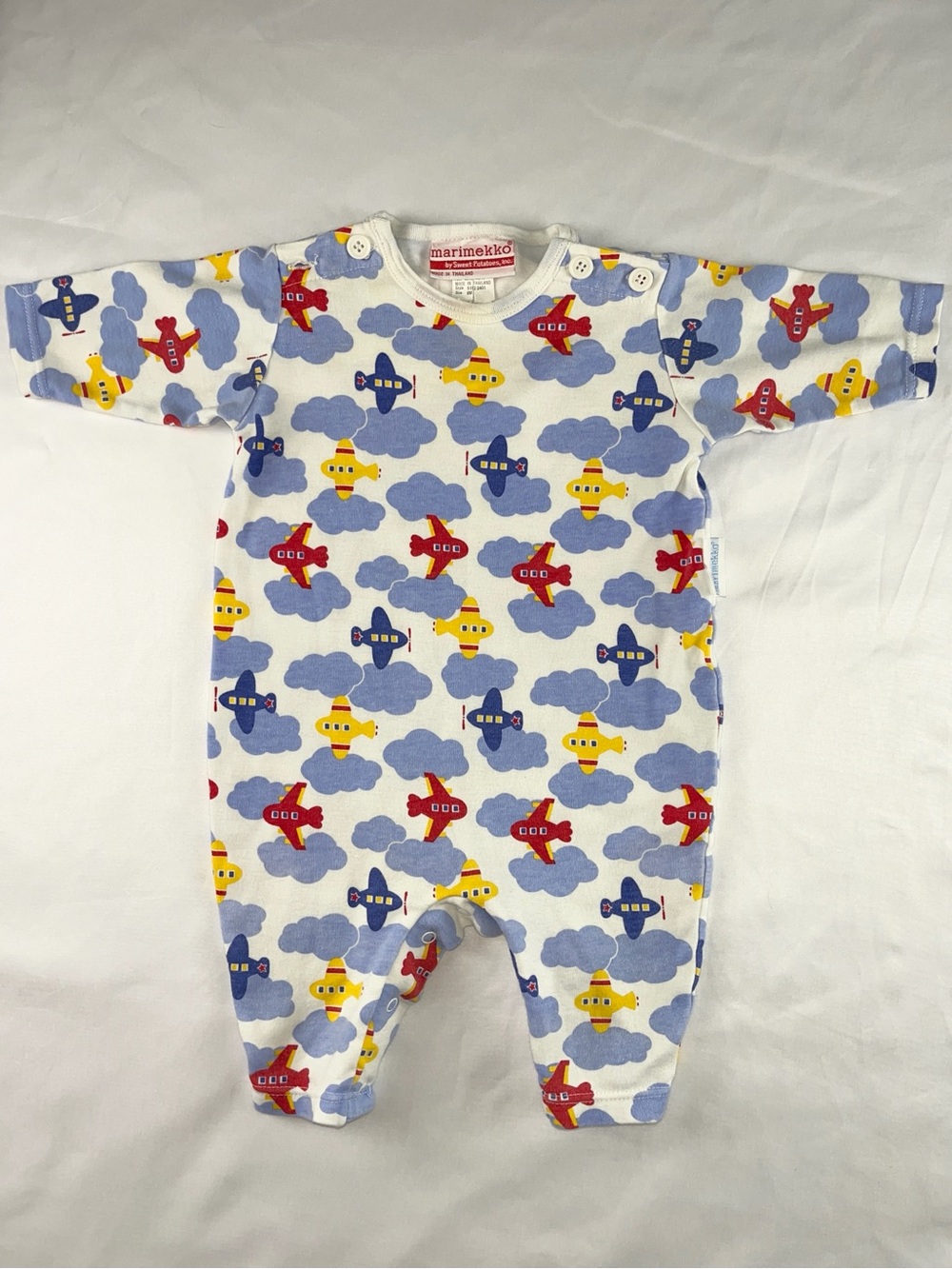 Marimekko by Sweet Potatoes Vintage Airplanes Clouds Romper 6M